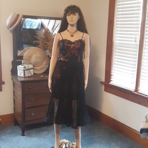 Black party dress with lace .